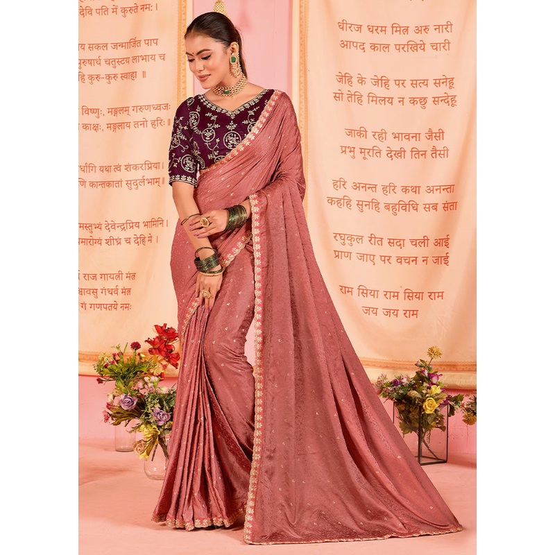 Rust Satin Silk Saree With Blouse Piece - JD986599967