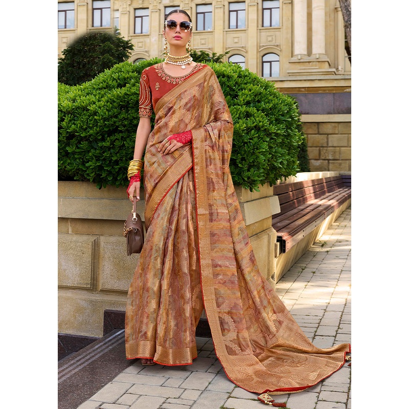 Rust Spun Silk Saree With Blouse Piece - JD986599966