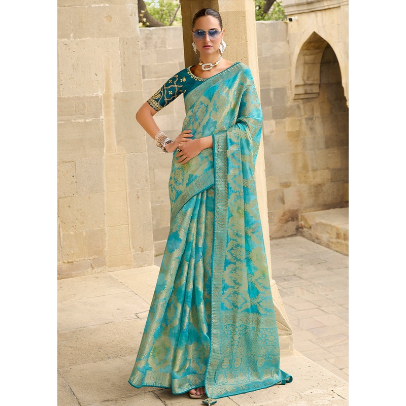 Sea Green Spun Silk Saree With Blouse Piece - JD986599963