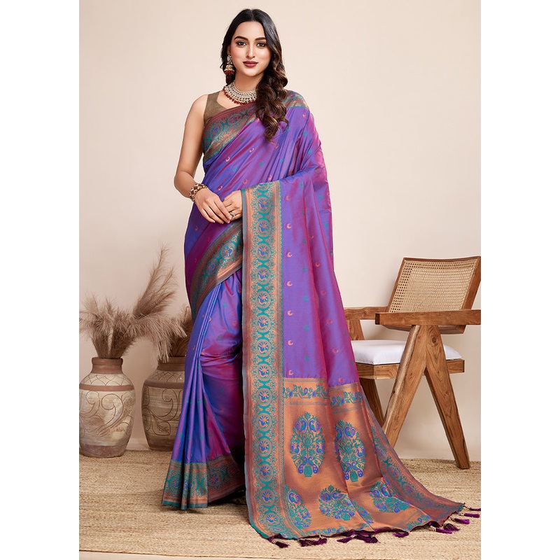 Voilet Spun Silk Saree With Blouse Piece - JD986599960