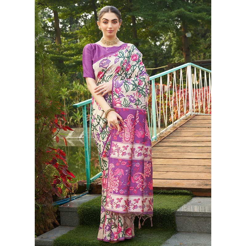 Voilet Tussar Silk Saree With Blouse Piece - JD986599959