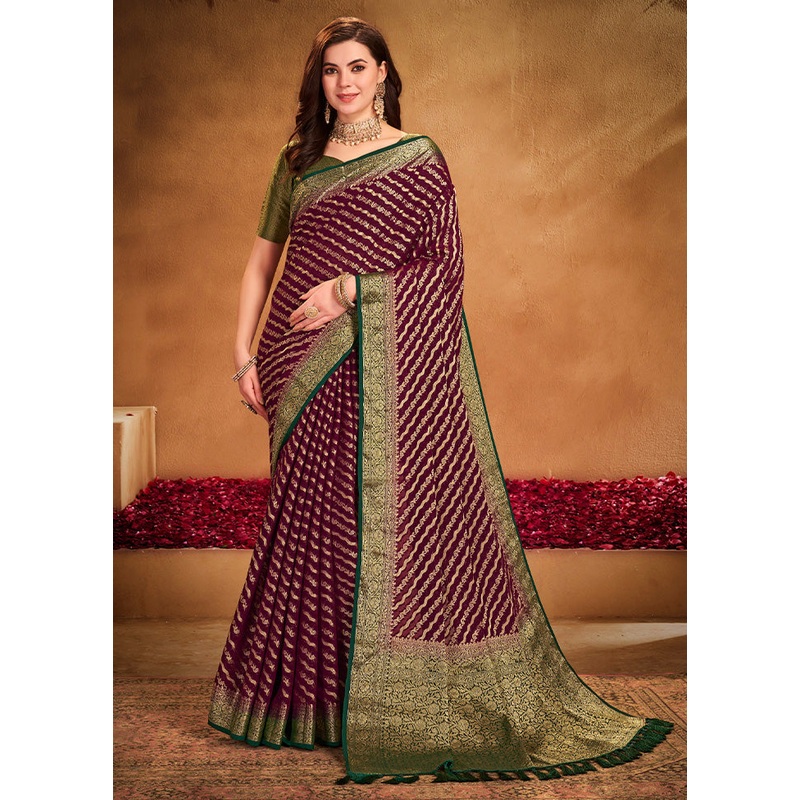 Wine Georgette Saree With Blouse Piece - JD986599955