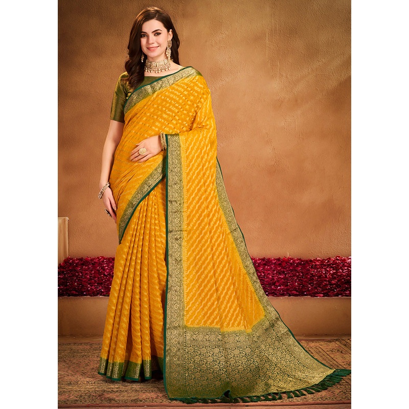 Yellow Georgette Saree With Blouse Piece - JD986599954