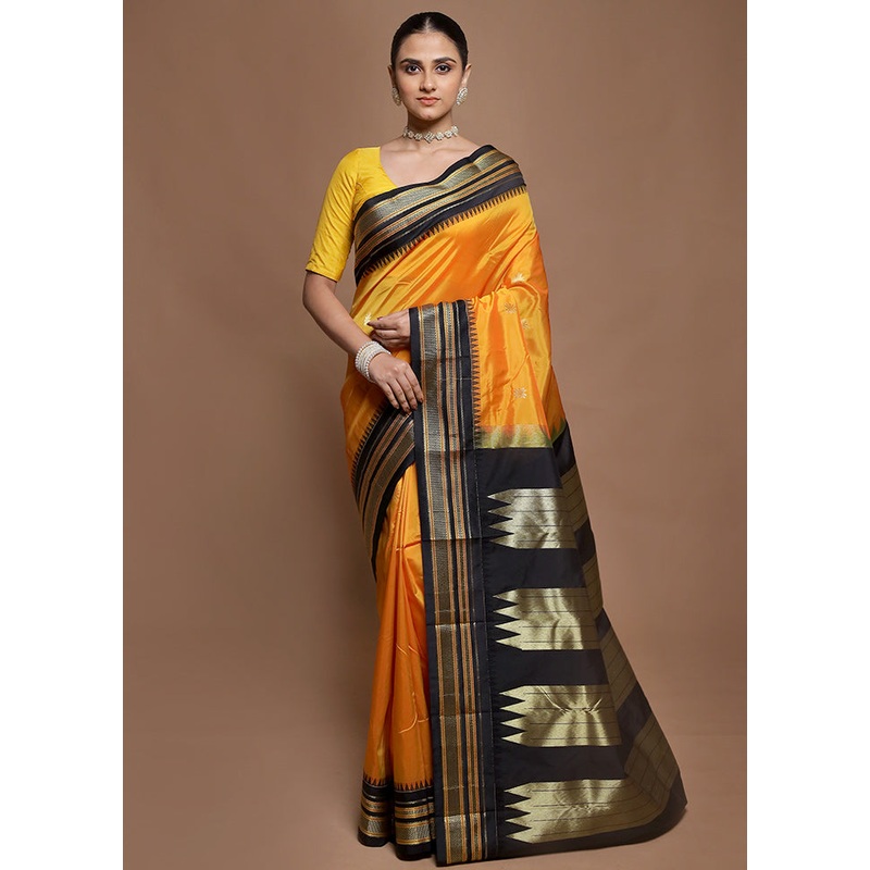 Yellow Kanjivaram Silk Saree With Blouse Piece - JD986599838
