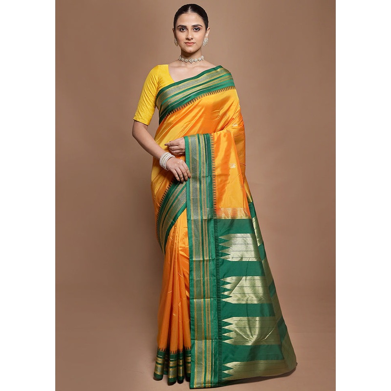 Yellow Kanjivaram Silk Saree With Blouse Piece - JD986599839