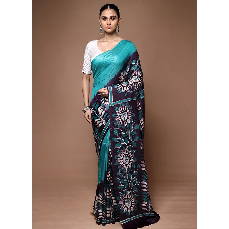 Black Printed Silk Saree Without Blouse Piece - JD986599687