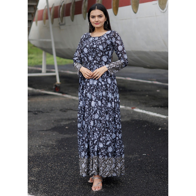Black Readymade Georgette Indian Dress - JD986599720