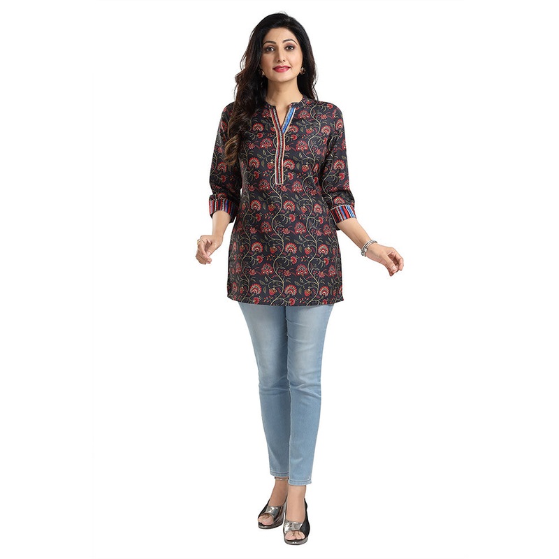 Black Readymade Rayon Short Kurti - JD986599719