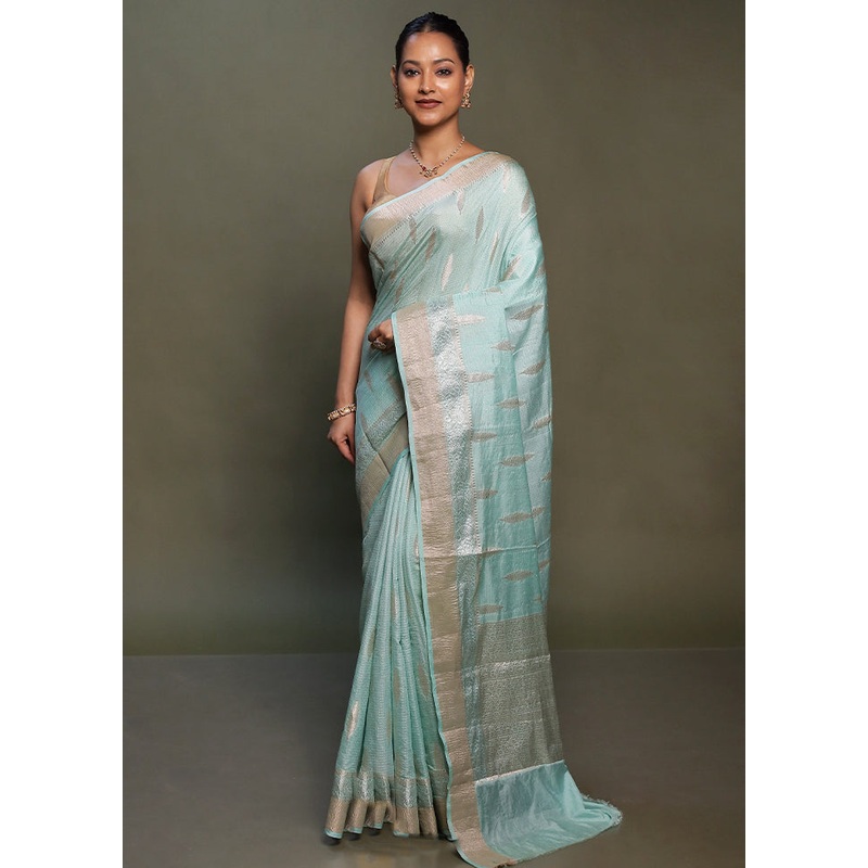 Blue Dupion Silk Saree With Blouse Piece - JD986599791
