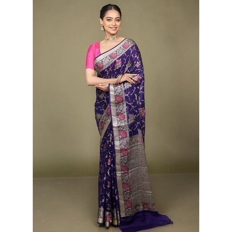 Blue Georgette Saree With Blouse Piece - JD986599748