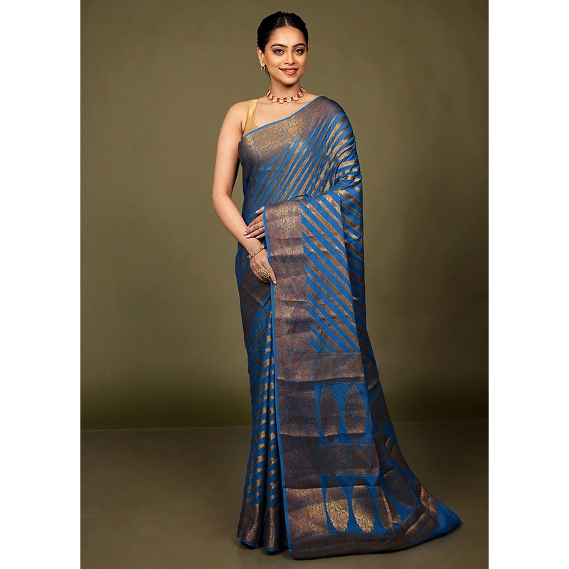 Blue Georgette Saree With Blouse Piece - JD986599749