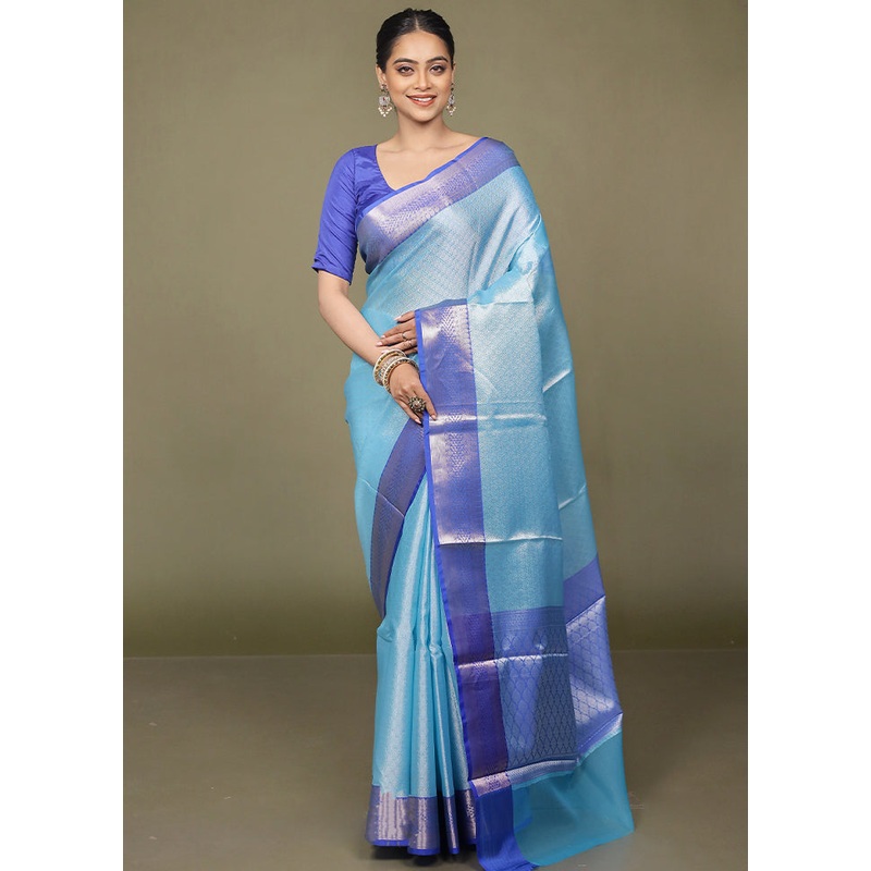 Blue Kora Silk Saree With Blouse Piece - JD986599743