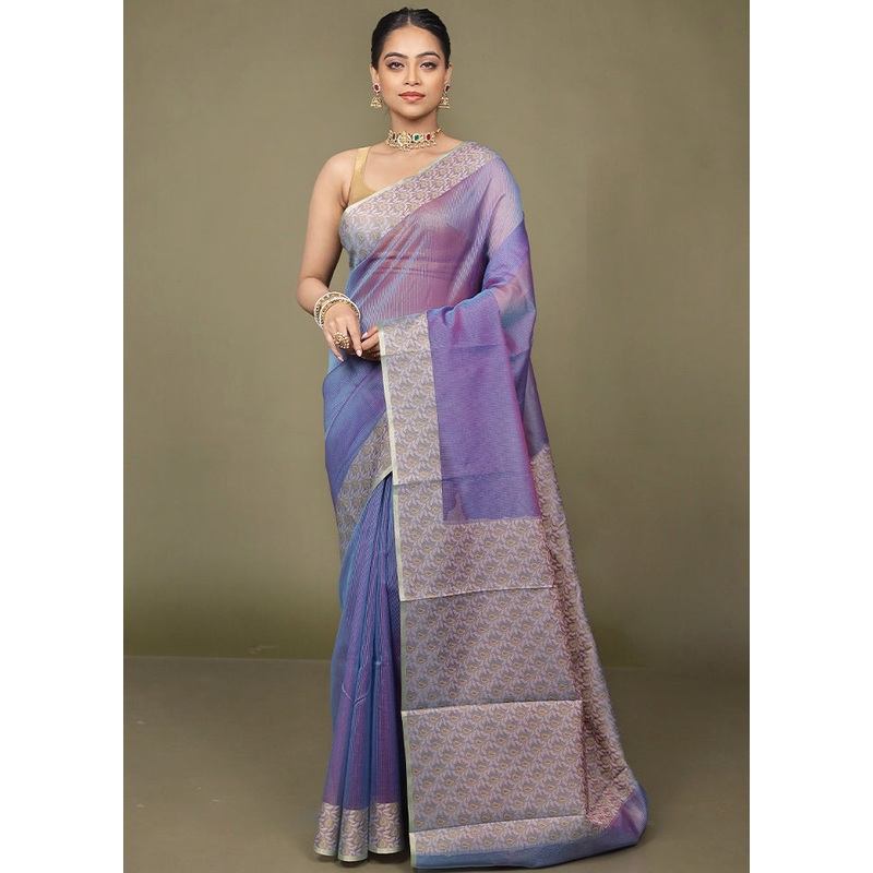 Blue Kota Cotton Saree With Blouse Piece - JD986599741