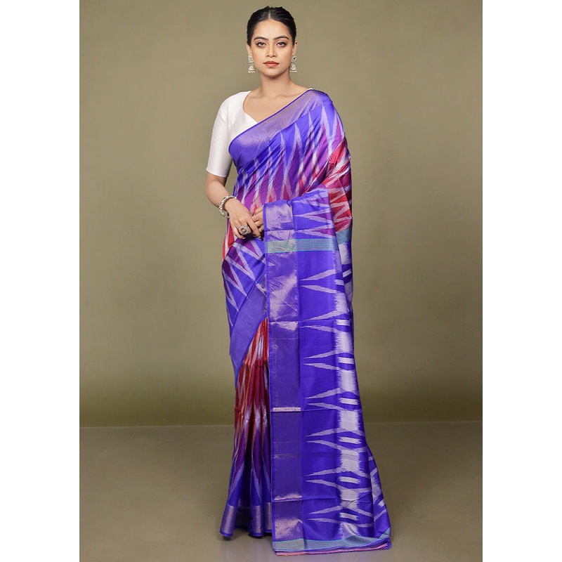 Blue Pure Bishnupuri Silk Saree Without Blouse Piece - JD986599740