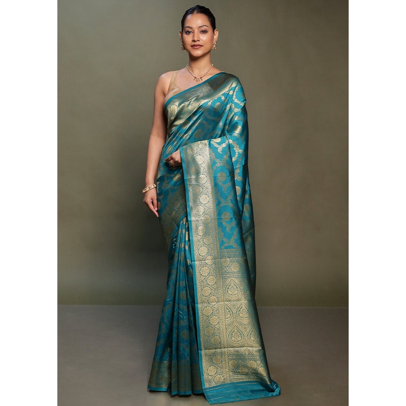 Green Dupion Silk Saree With Blouse Piece - JD986599784