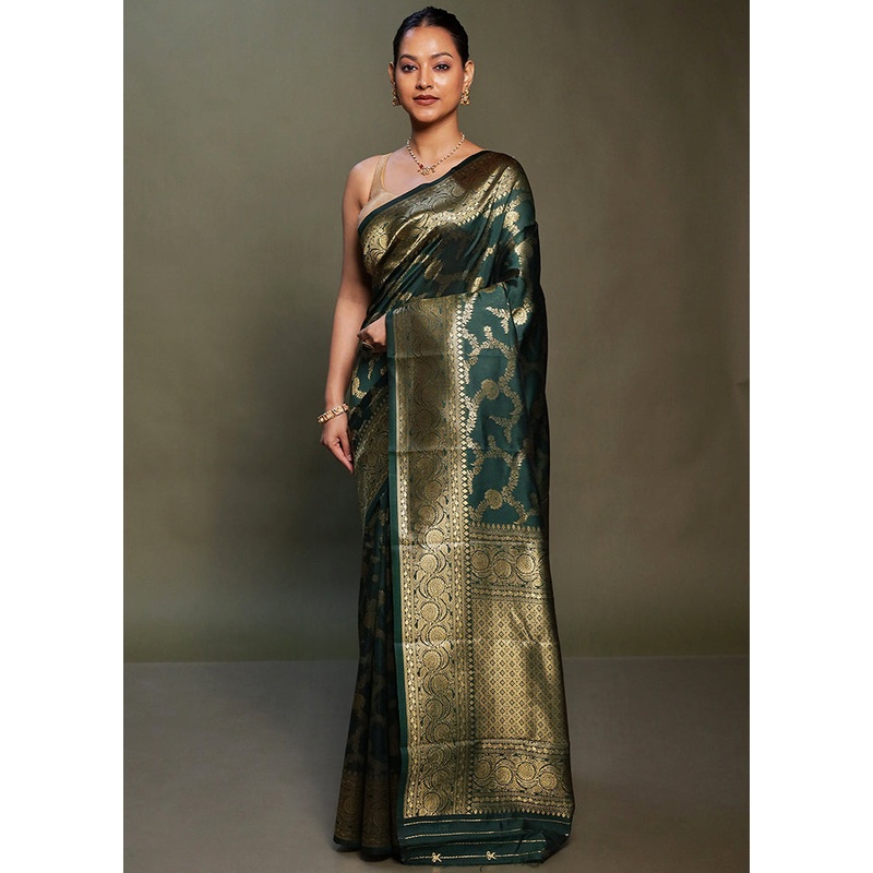 Green Dupion Silk Saree With Blouse Piece - JD986599785