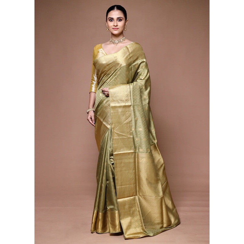 Green Handloom Kanjivaram Pure Silk Saree With Blouse Piece - JD986599660