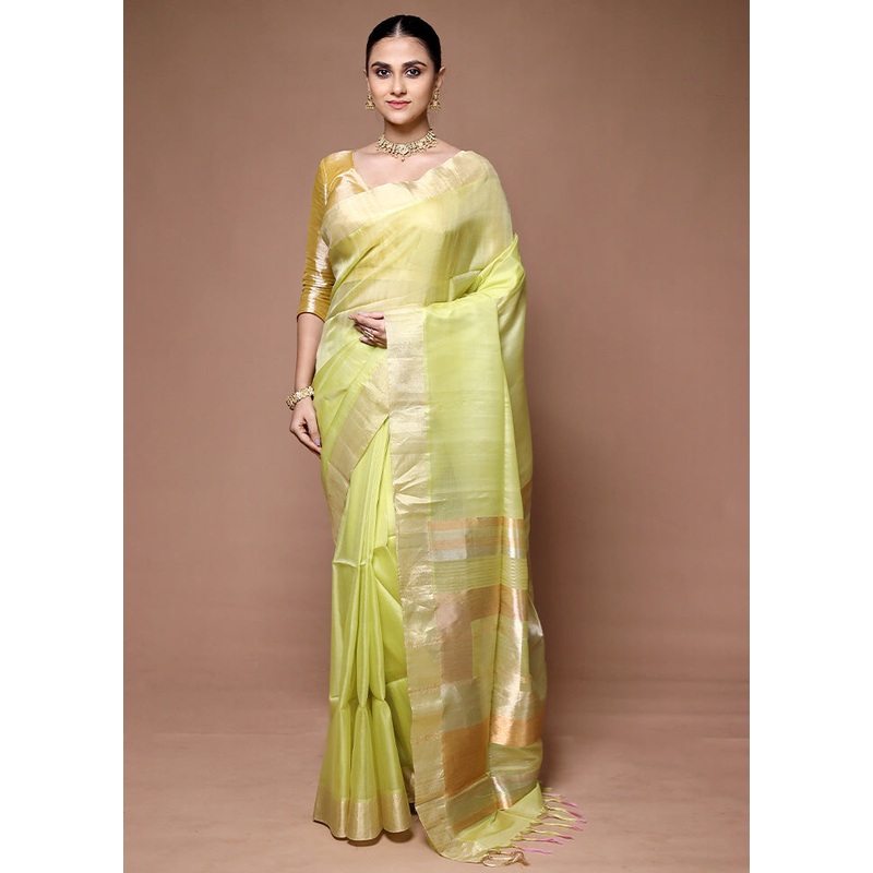 Green Handloom Kanjivaram Pure Silk Saree With Blouse Piece - JD986599661