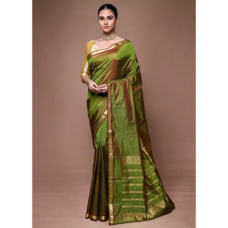 Green Kanjivaram Silk Saree With Blouse Piece - JD986599659
