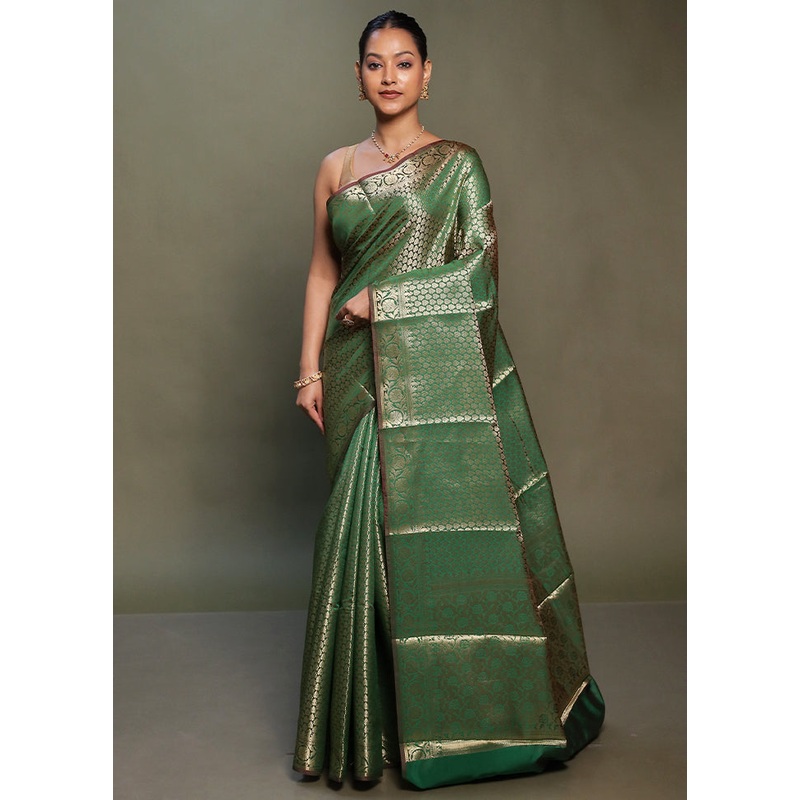 Green Kora Silk Saree With Blouse Piece - JD986599782