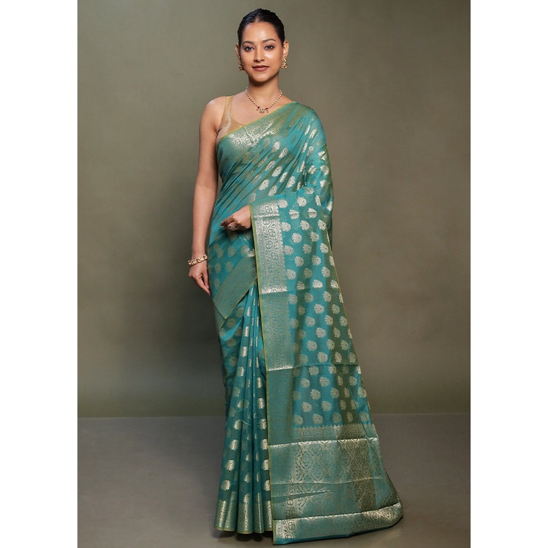 Green Kora Silk Saree With Blouse Piece - JD986599783