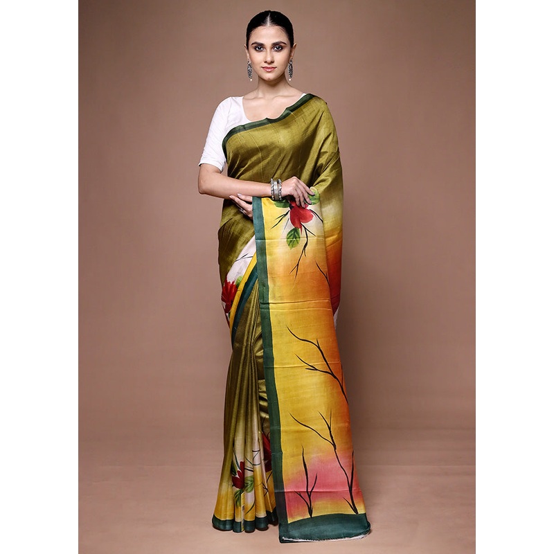 Green Printed Pure Silk Saree Without Blouse Piece - JD986599658