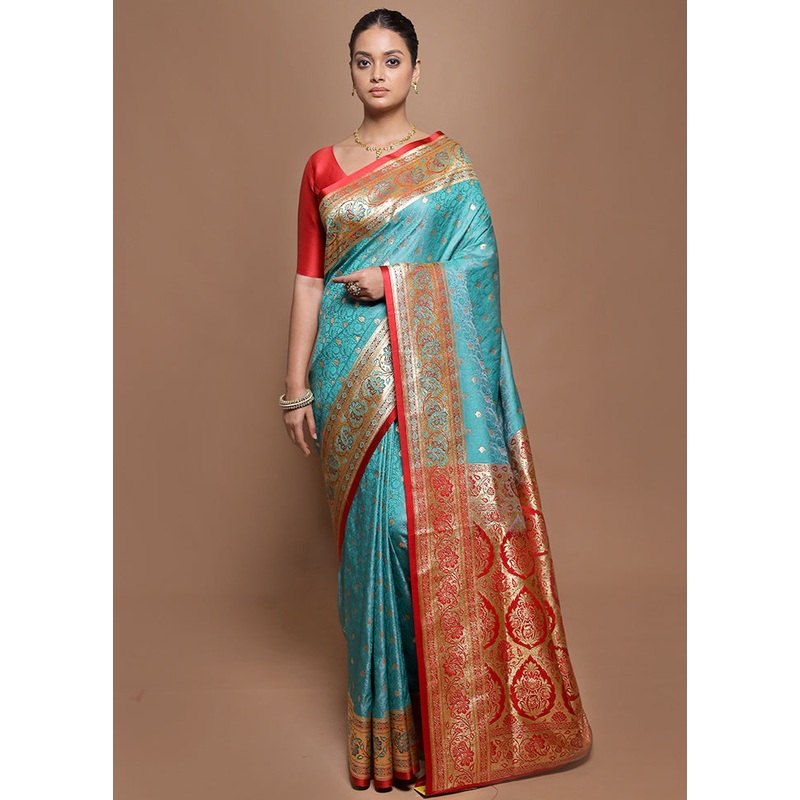 Green Tanchoi Silk Saree With Blouse Piece - JD986599759