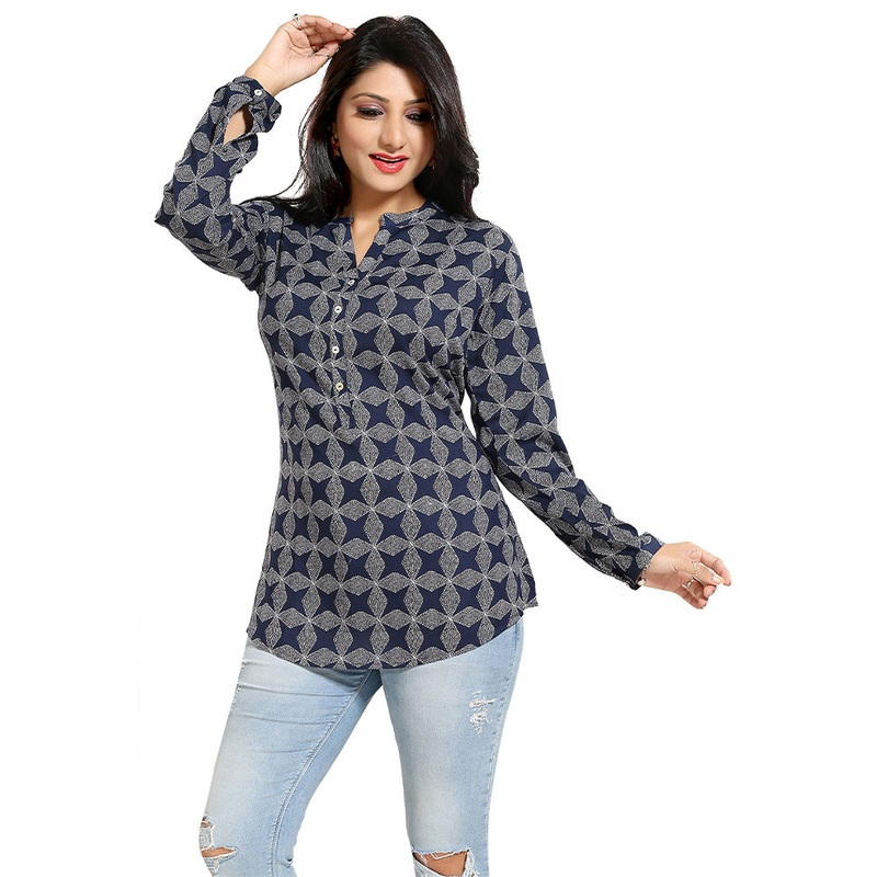 Navy Blue Readymade Rayon Short Kurti - JD986599715