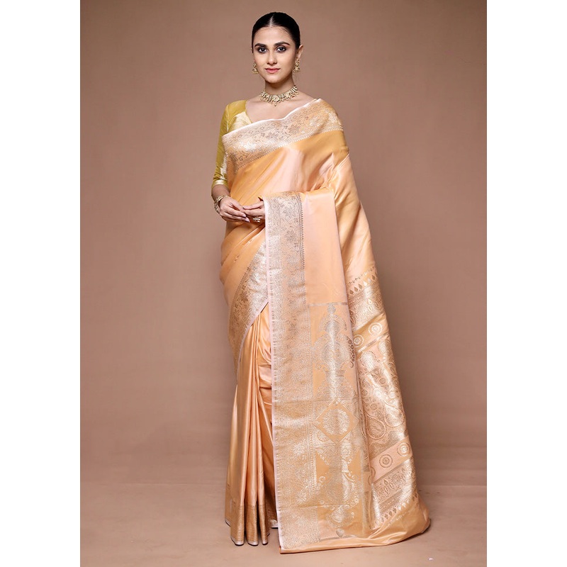 Peach Banarasi Silk Saree With Blouse Piece - JD986599649