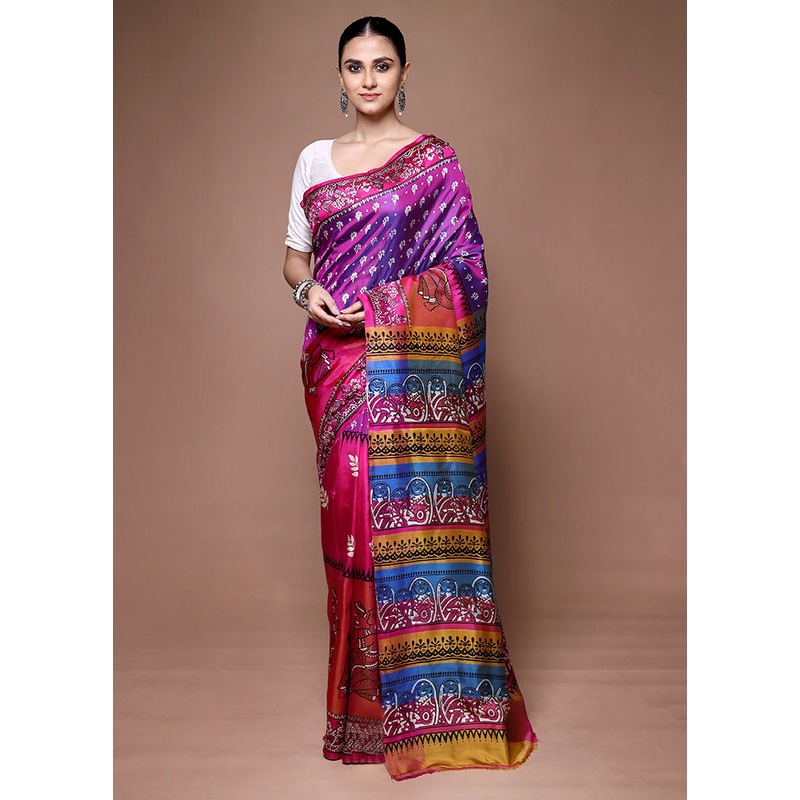 Pink Printed Pure Silk Saree Without Blouse Piece - JD986599636