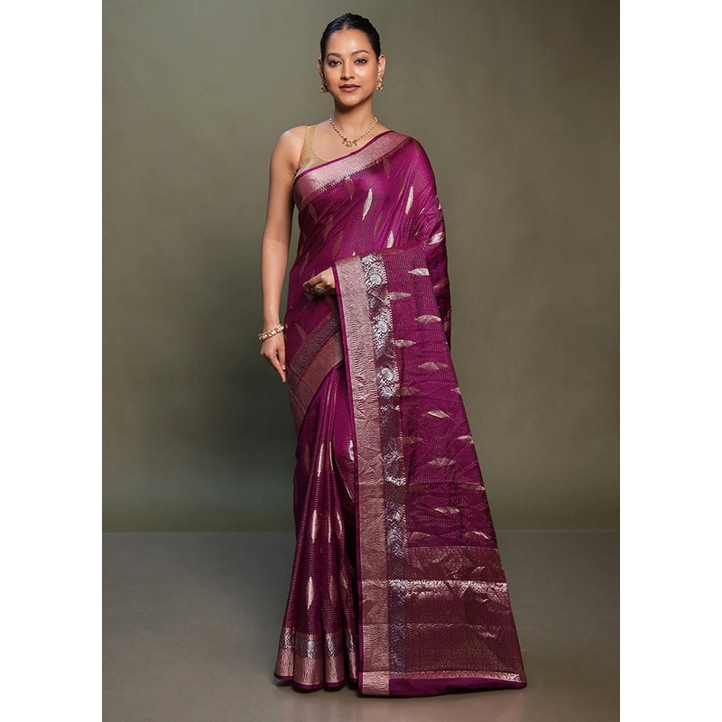 Purple Dupion Silk Saree With Blouse Piece - JD986599770