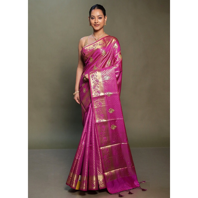 Purple Kora Silk Saree With Blouse Piece - JD986599769