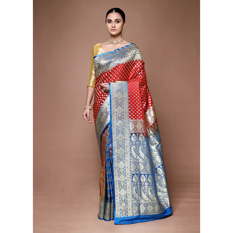 Red Banarasi Silk Saree With Blouse Piece - JD986599630