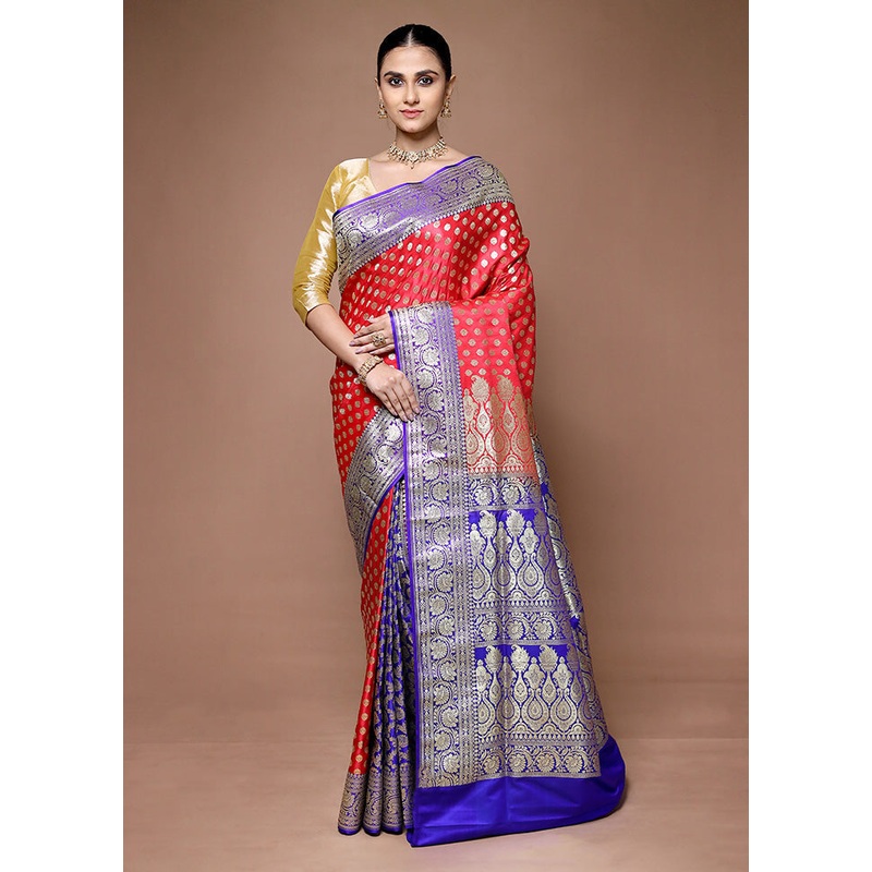 Red Banarasi Silk Saree With Blouse Piece - JD986599633