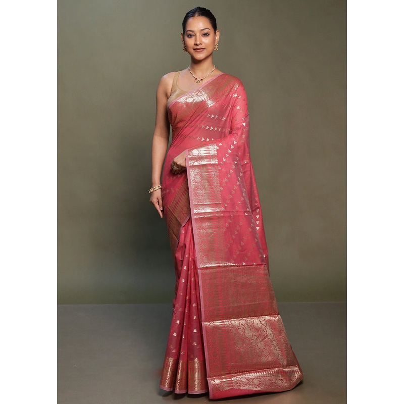 Red Kora Silk Saree With Blouse Piece - JD986599766