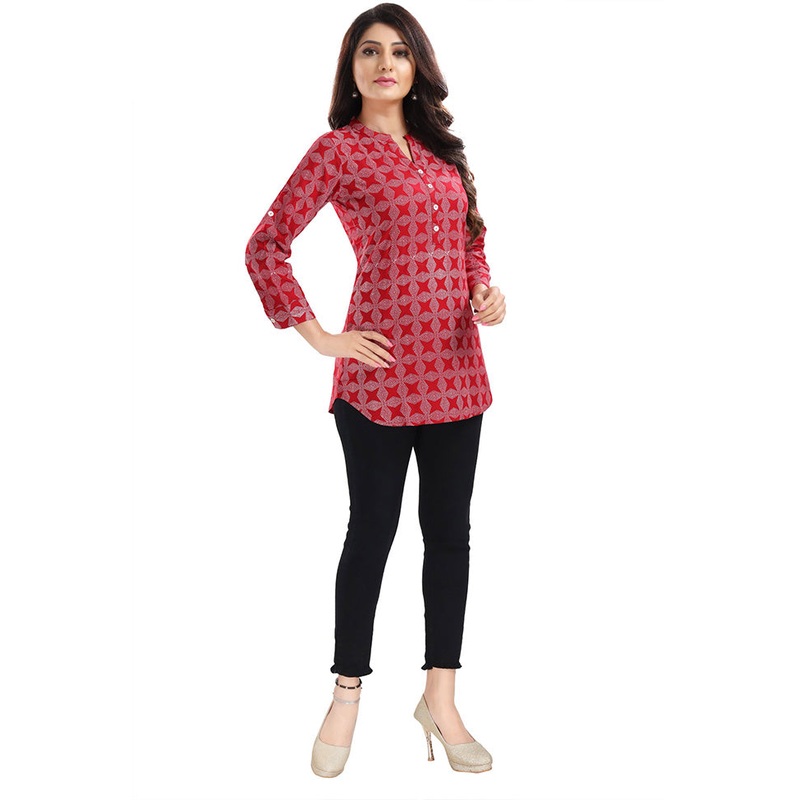 Red Readymade Rayon Short Kurti - JD986599710