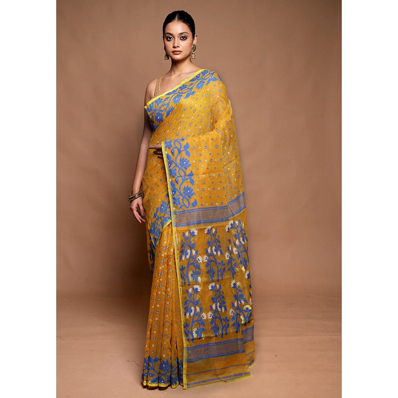 Yellow Tant Jamdani Saree Without Blouse Piece - JD986599796