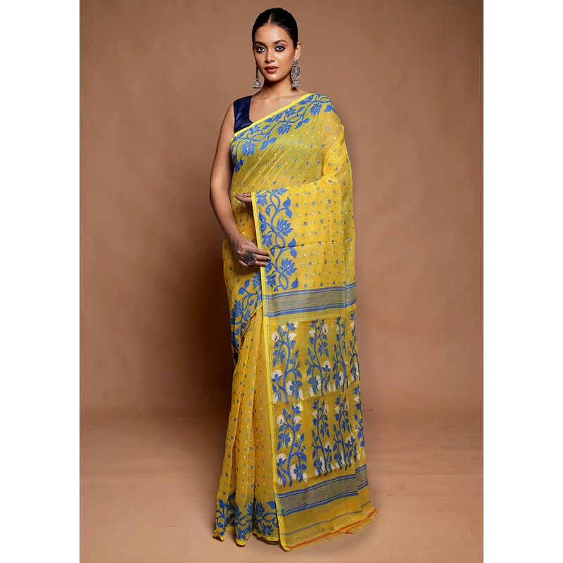 Yellow Tant Jamdani Saree Without Blouse Piece - JD986599797