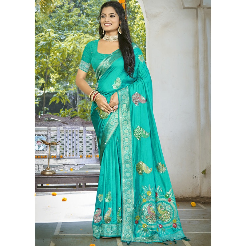 Blue Spun Silk Saree With Blouse Piece - JD986599556