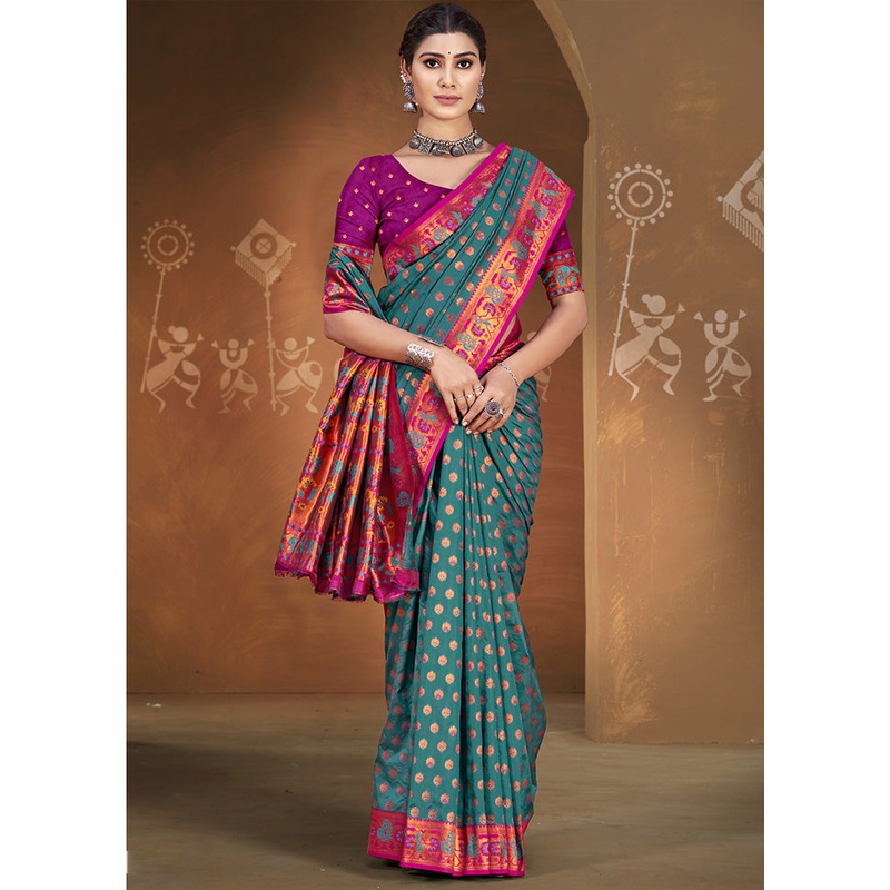 Blue Spun Silk Saree With Blouse Piece - JD986599558