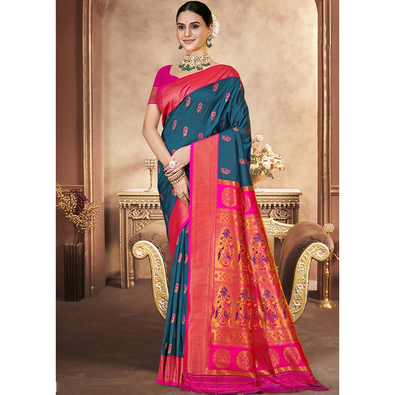 Blue Spun Silk Saree With Blouse Piece - JD986599559