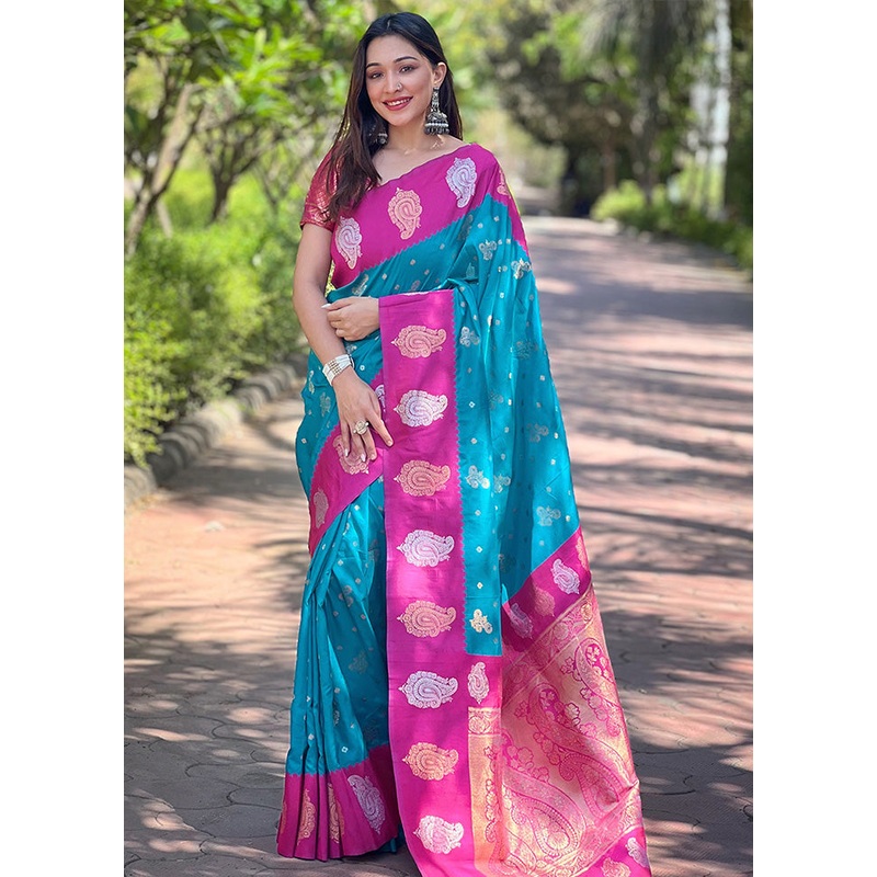 Blue Spun Silk Saree With Blouse Piece - JD986599608