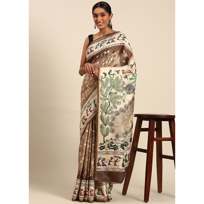 Cream Cotton Saree With Blouse Piece - JD986599552