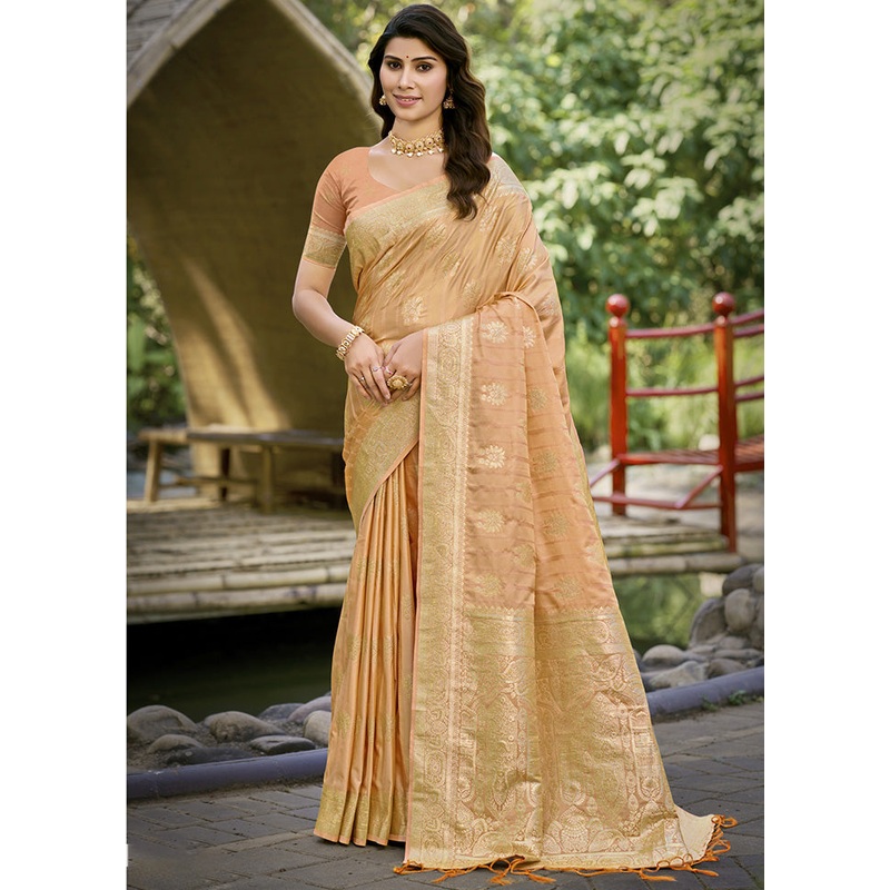 Cream Spun Silk Saree With Blouse Piece - JD986599547