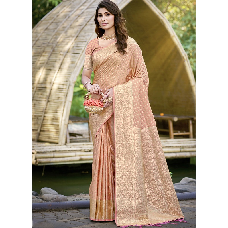Cream Spun Silk Saree With Blouse Piece - JD986599548