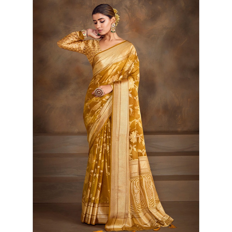 Gold Spun Silk Saree With Blouse Piece - JD986599605
