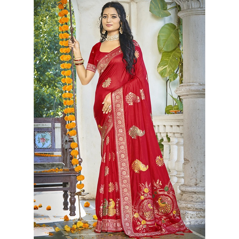 Green Spun Silk Saree With Blouse Piece - JD986599511