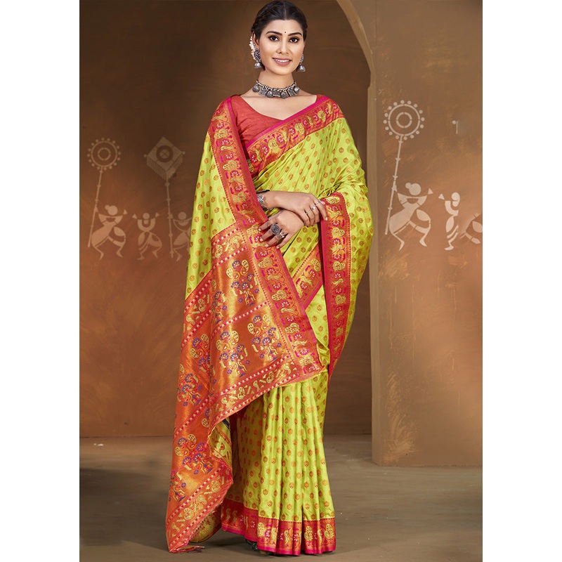 Green Spun Silk Saree With Blouse Piece - JD986599512