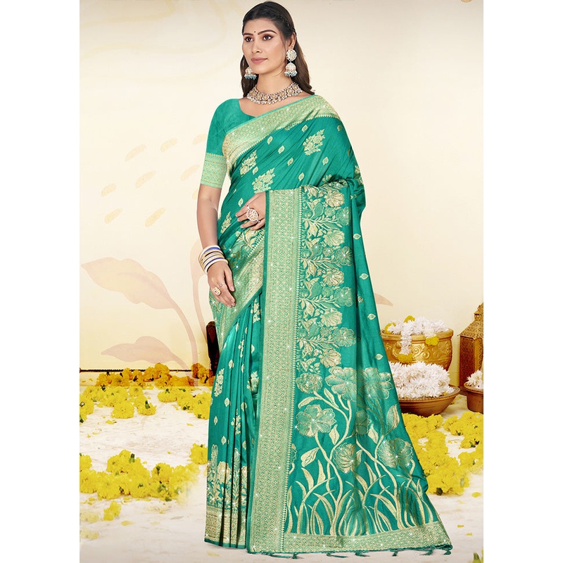 Green Spun Silk Saree With Blouse Piece - JD986599526