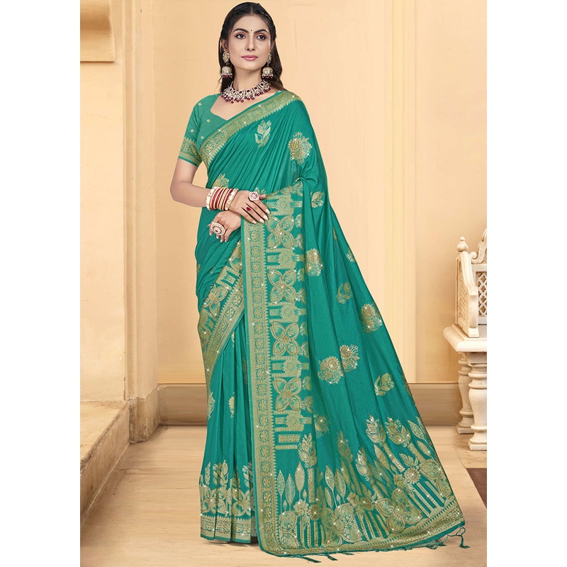 Green Spun Silk Saree With Blouse Piece - JD986599530